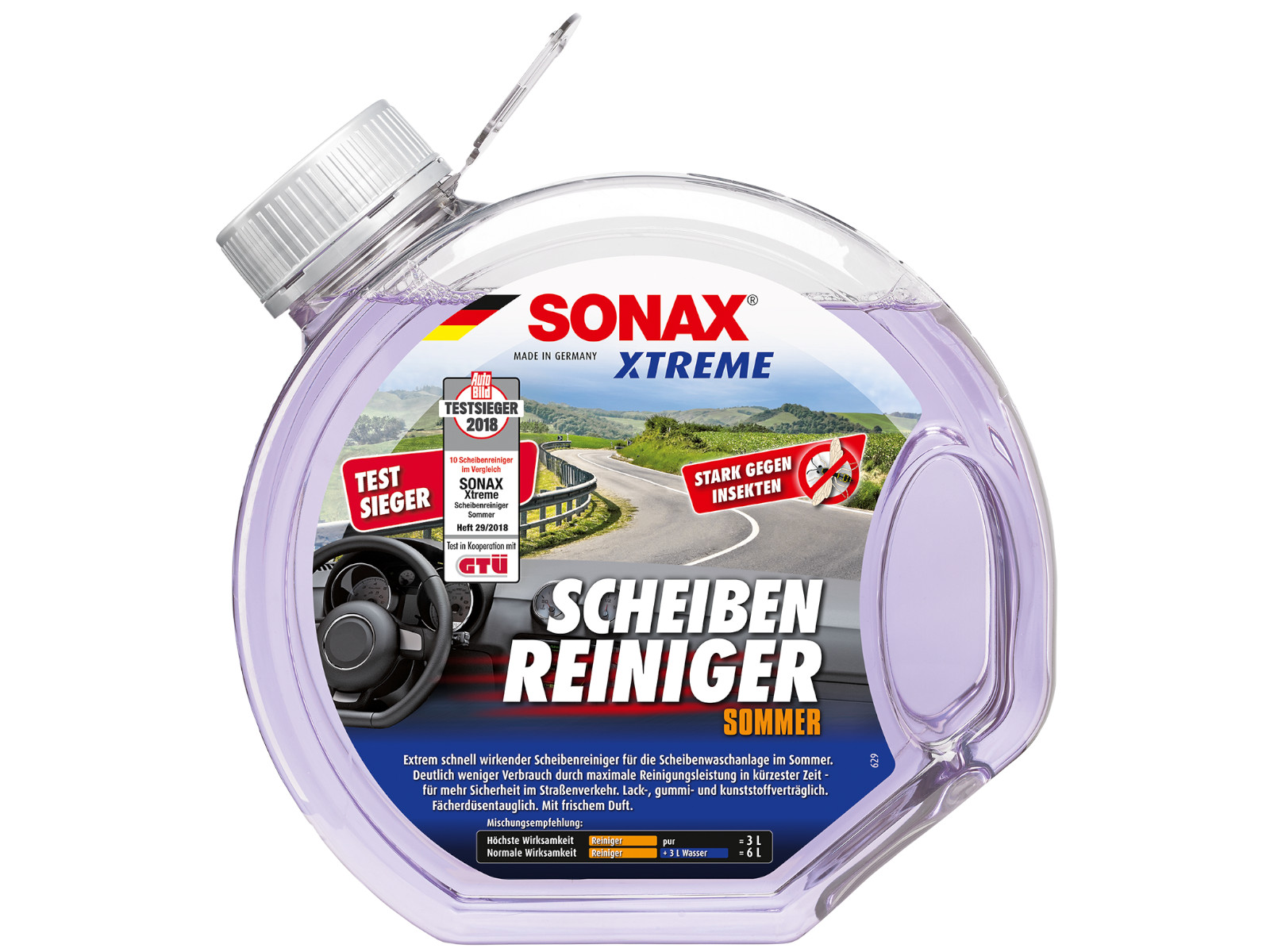 SONAX XTREME ScheibenReiniger Sommer Gebrauchsfertig, PET-Rundflasche 3 ...