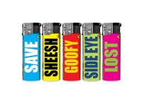 TQ Feuerzeug Elektronik, WEIRD WORDS im Thekendisplay 12,5 x 13 cm TQ Feuerzeug Elektronik, WEIRD WORDS im Thekendisplay 12,5 x 13 cm