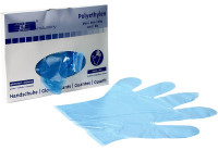 Einmalhandschuh blau PE gehämmert, Entnahme mittig, 100er Box Einmalhandschuh blau PE gehämmert, Entnahme mittig, 100er Box