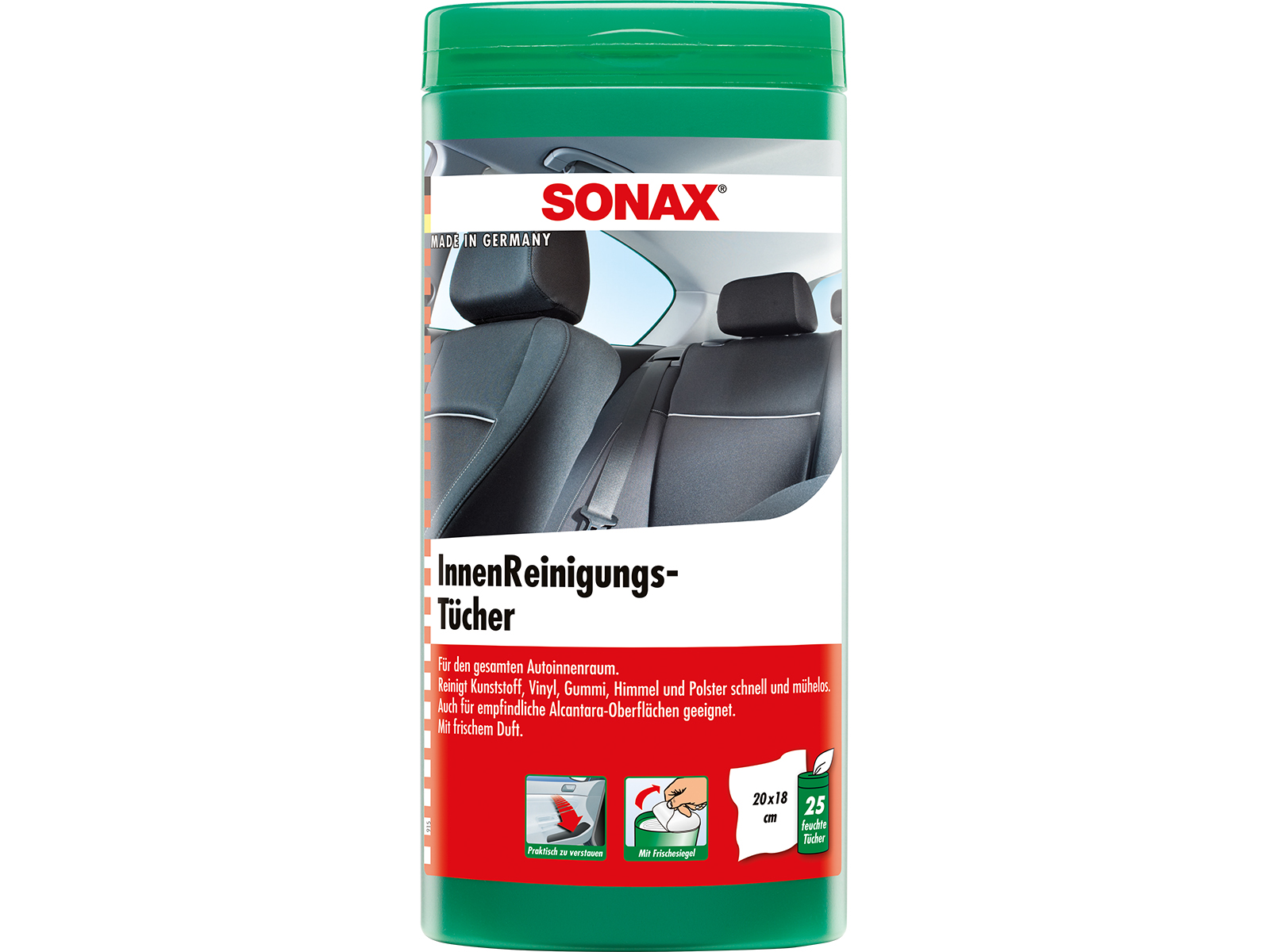 SONAX InnenReinigungsTücher PET-Dose, für den Autoinnenraum, 25  Feuchttücher, KFZ-Pflege, Pflegemittel